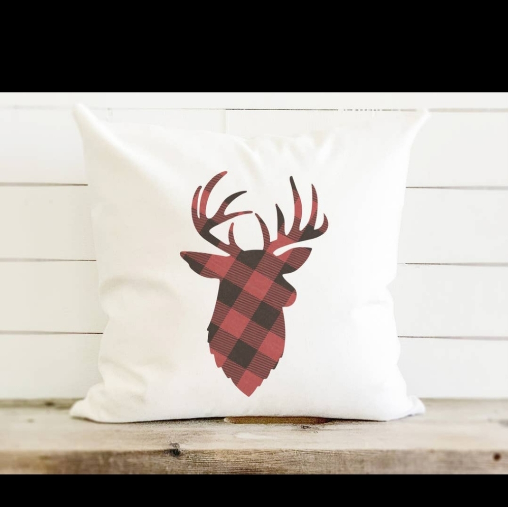 Christmas Pillow Red Plaid Buck nwt 18x18